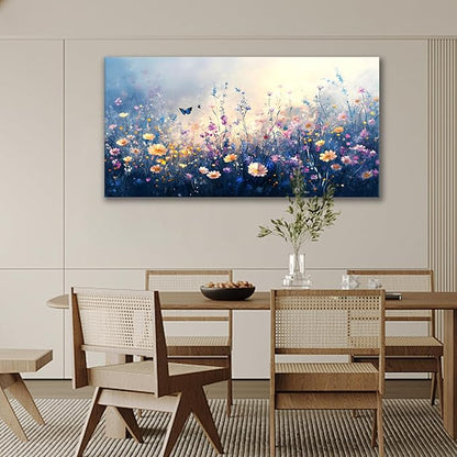 JLXART Canvas Wall Art Colorful Wildflower With Butterflies Wall Decor Purple and Yellow Poppy Floral Artwork Flowers Prints Paintings for Living Room Home Decorations,20x40inch