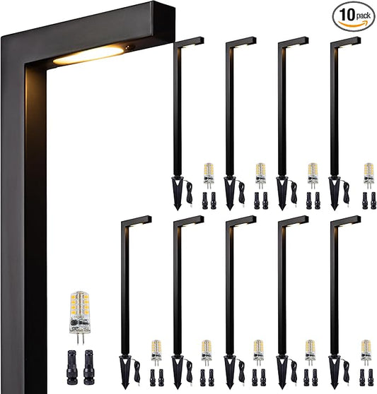 Gardenreet Brass Outdoor Garden Lights, Black Low Voltage Wired Landscape Path Lights, 12V Waterproof Bronze L Shape Pathway Lights for Walkway Sideway Patio with 3W 270LM 5000K G4 Bulb 10 Pack