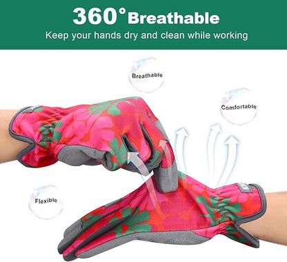 Gardening Gloves for Women, Flexible Breathable Garden Gloves, Leather Working Gloves for Weeding, Digging and Pruning (S-Daisy)