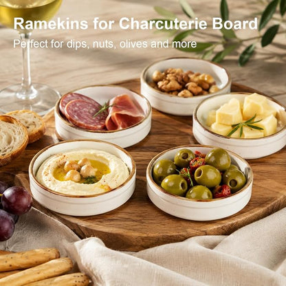 ONEMORE Ramekins 4 oz - Oven Safe Shallow Ramekins for Creme Brulee - Set of 6