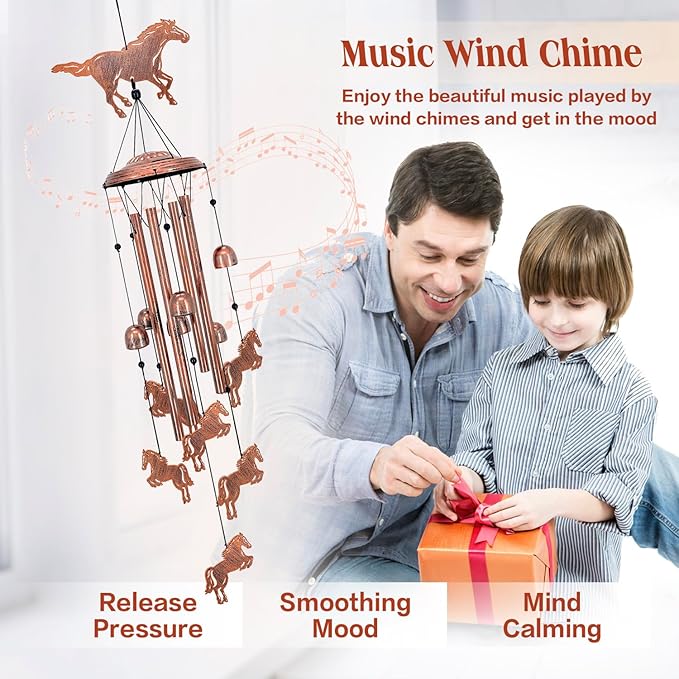 Horse Wind Chimes for Outside,Horse Gifts for Women Men/Memorial Gift/Sympathy Gift/Birthday Gifts Metal windchimes Outdoors/Indoors,Garden Decor,Patio,Home,Porch,Yard Decorations