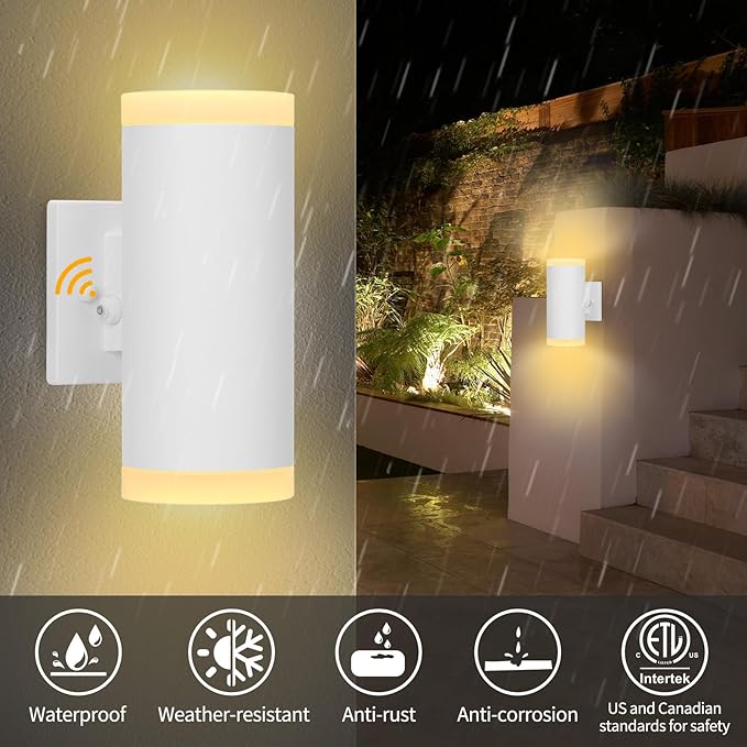 Dusk to Dawn Outdoor Wall Lantern, Waterproof Exterior Wall Sconce, Anti-Rust Aluminum Wall Mount Lighting Cylinder Design – Up and Down Lights Outdoor for Porch, Patio or Garage, 2 Pack