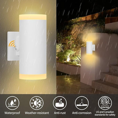 Dusk to Dawn Outdoor Wall Lantern, Waterproof Exterior Wall Sconce, Anti-Rust Aluminum Wall Mount Lighting Cylinder Design – Up and Down Lights Outdoor for Porch, Patio or Garage, 2 Pack