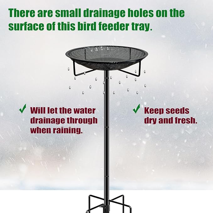 Standing Bird Feeder Tray,11.8" Stainless Steel Large Platform Bird Feeder Mesh Seed Tray with Adjustable Heavy Duty Stand Birds Feeder Pole for Outside Wild Birds in Garden Backyard