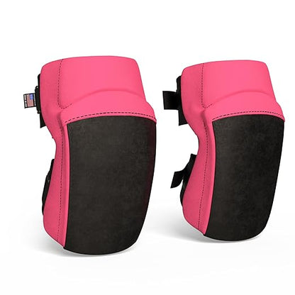 PRO Flooring Style Knee Pads for Women with 3 Levels of Protection, Pink, 1 Pair - Flat Napa Suede Leather & Multi Adjustable Fasteners - All Day Comfort, Made in USA