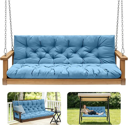 Porch Swing Cushions,Outdoor Cushions 3 Seater Replacement with Backrest, Waterproof Thickened Bench Cushion with Ties for Porch, Patio,Outdoor, Backyard and Garden (Sky Blue 47 * 40 in)