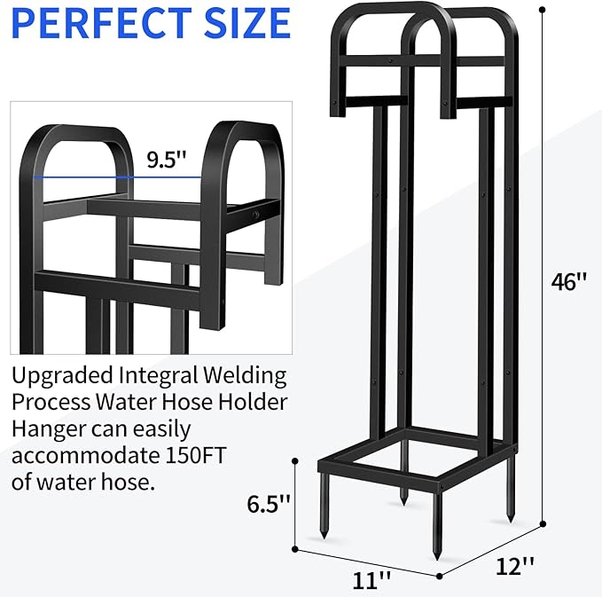 Heavy Duty Freestanding Garden Hose Holder, Upgraded 150FT Capacity Metal Water Hose Stand, Outdoor Hose Hanger Storage Reel for Lawn, Yard & Garden