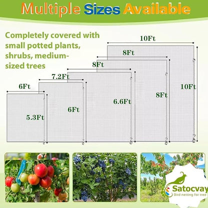 Fruit Tree Netting - Easy Install Plant Protection Cover, Reusable Garden Mesh Bag for Blueberry Bushes/Tomato - Block Birds/Insect/Squirrels (3, 10x10 FT)