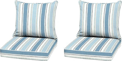Arden Outdoor Deep Seat Cushion Set (2-Pack), 22 in x 24 in, Weather-Proof, Rain-Proof, Fade Resistant Patio Cushion for Chair, Sofa, and Couch French Blue Linen Stripe