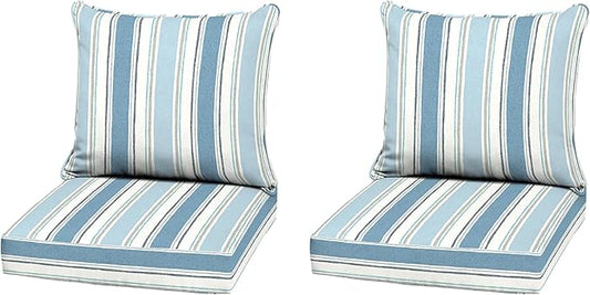 Arden Outdoor Deep Seat Cushion Set (2-Pack), 22 in x 24 in, Weather-Proof, Rain-Proof, Fade Resistant Patio Cushion for Chair, Sofa, and Couch French Blue Linen Stripe