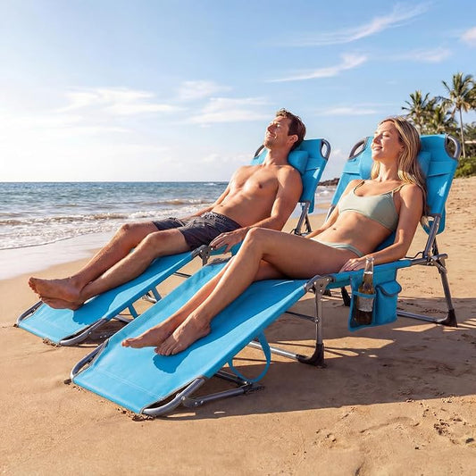 GYMAX Tanning Chair with Face Hole, Sun Bathing Lounge Chairs for Outside with Side Pocket, Folding Portable Face Down Layout Tanning Chair Beach, Backyard, Poolside, Lawn (Blue,1)