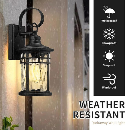 Darkaway Outdoor Wall Lights,2pcs Exterior Lighting Fixtures Wall Mount Porch Lights Waterproof Outdoor Sconce with Water Ripple Glass for House Patio Hallway Garage