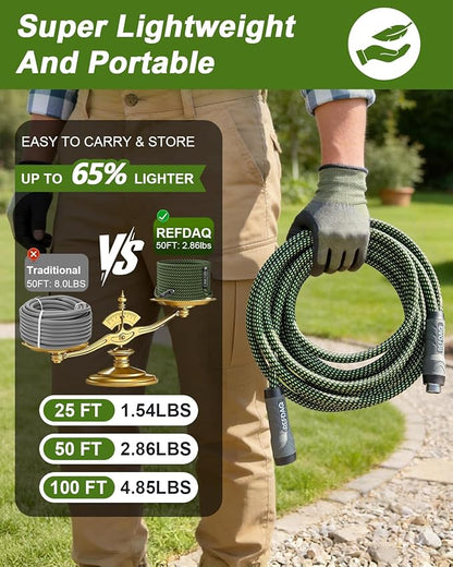 Garden Hose, Flexible Ultra Lightweight Durable, Kink-Free Water Hose with 10 Function Sprayer - Non-Shrinking, Easy to Store, All-Weather, High-Pressure (25FT)