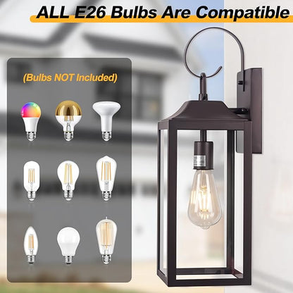 Large Bronze Outdoor Wall Lantern 19", Outside Farmhouse Wall Sconce Light Fixture Oil-Rubbed Bronze, Industrial Wall Mount Light Waterproof, Modern Porch Lighting Exterior Lamp for House