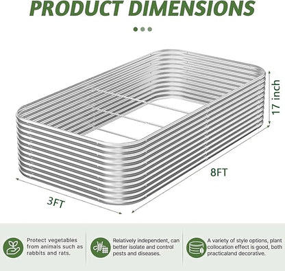 2 Pack Tall 8FT Corrugated Galvanized Steel Raised Garden Bed Outdoor, Metal Above Ground Garden Bed for Vegetables and Flowers, Raised Beds for Gardening-8x3FT