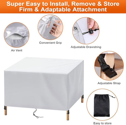 Patio Furniture Cover Rectangle 60"(L) x 48"(W) x 34"(H), Custom Heavy Duty 420D Waterproof Outdoor Cover with Drawstring & Buckles for Table Chair Garden, Silver