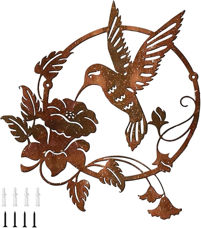 Velicber 12 Inches Metal Bird Wall Art Decor Birds Wall Art Hummingbird Wall Decor for Indoor Living Room Outdoor Wall Garden Fence Patio Decor