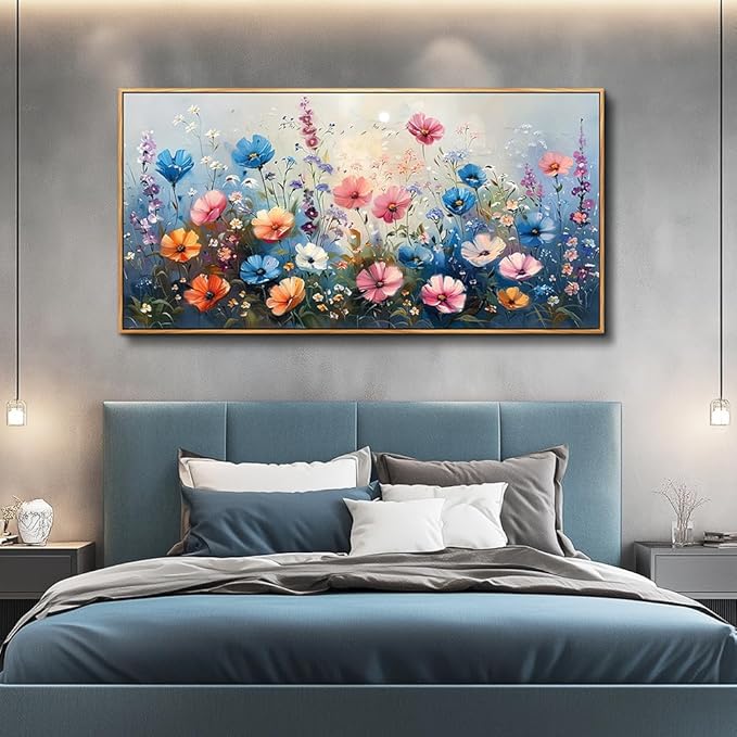 QIYILEXWART Large Wall Art For Living Room Canvas Wall Decor For Bedroom Watercolour Painting Office Decoration Colorful Flowers Wall Picture Artwork Ready To Hang Home Decor Wood Framed