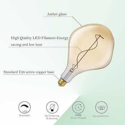 SD LUX Oversized Vintage Giant LED Light Bulb Huge Edison Bulb - Dimmable, 5W 250LM, Warm White 2200K, Medium E26 Base - Perfect for Decorative Pendant Lighting, 1 Pack (A165)