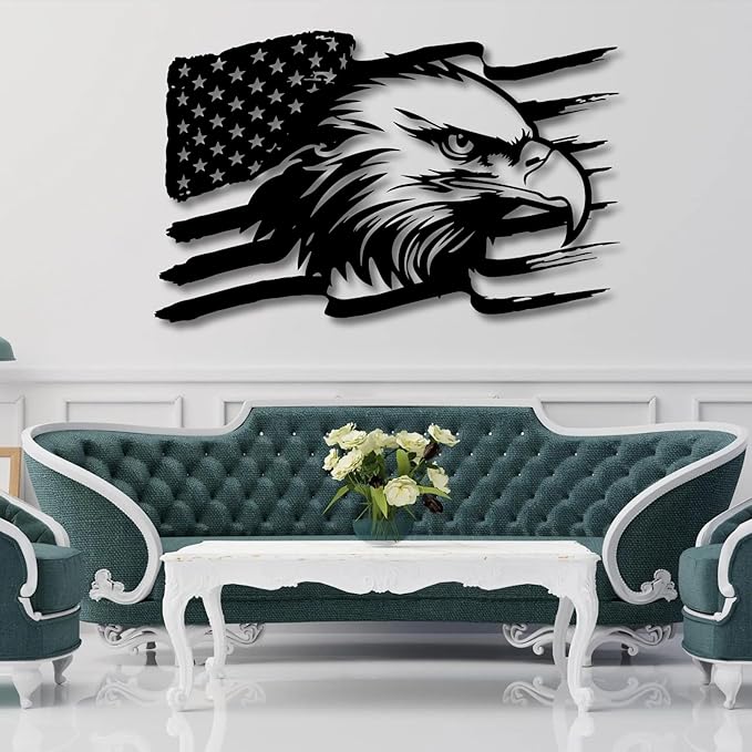 American Eagle Metal Wall Art, US Large Eagle Wall Sign, Fourth of July Independence Day Flag, Patriotic Gift (41x26 Inches / 105x66cm, Style 2)