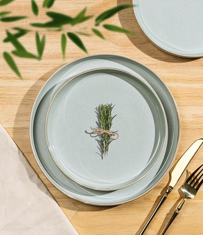 TheTerra Ceramic Dinnerware Sets for 8, 24 Pieces Porcelain Lightweight Plates and Bowls Sets, Scratch Resistant Dish Set, Oven & Microwave & Dishwasher Safe,Illusion Blue