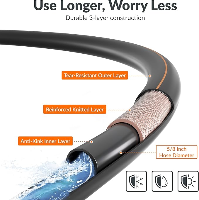 Giraffe Tools Garden Hose 5/8", Water Hose Heavy Duty, Flexible, Lightweight Hybrid Hose with Swivel Handle, 10ft Male to Female Fittings, Burst 600 PSI, Short Leader Hose