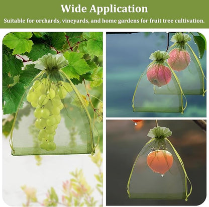 100 Pcs Fruit Protection Netted Bags, 8x12in Mesh Covers for Trees, Green Guards for Grapes & Mango Fruit Trees