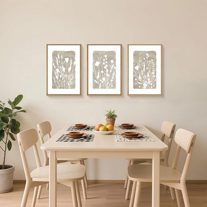 FWIEXA Neutral Botanical Canvas Wall Art Set 3, Minimalist Boho Wildflowr Framed Prints, Beige Floral Paintings, 24x36In Rustic Plant Artwork Poster for Farmhouse, Gift, Living Room, Bedroom, Office