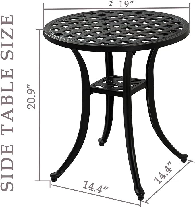 Outdoor Cast Aluminum Side Table End Table for Patio, Backyard, Pool, Indoor Companion, Easy Maintenance and Weather Resistant, Black…