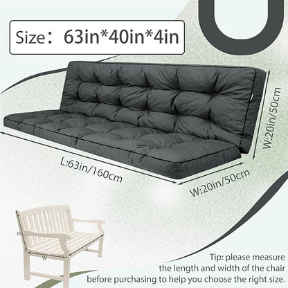 2/3 Seater Swing Replacement Cushion, Waterproof Porch Swing Cushions with Backrest, Thickened Bench Cushions for Outdoor Furniture, for Outdoor Patio Swing (Dark Grey, 63 * 40in)