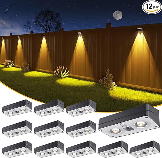JOFIOS Solar Fence Lights 12 Pack, 50 Lumens Outdoor Fence Solar Lights with 12 Modes RGB Color Glow LED Solar Lights Outdoor Waterproof, Solar Lights for Patio, Backyard, Deck, Fence, Railing.