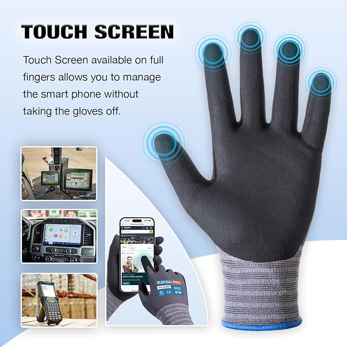 KAYGO Safety Work Gloves MicroFoam Nitrile Coated, 12 Pairs KG18NB,Seamless Knit Nylon Glove with full fingers Touchscreen, Ideal for General Purpose,Automotive, Black,L