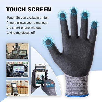 KAYGO Safety Work Gloves MicroFoam Nitrile Coated, 12 Pairs KG18NB,Seamless Knit Nylon Glove with full fingers Touchscreen, Ideal for General Purpose,Automotive, Black,L