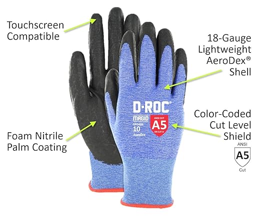 MAGID D-ROC AeroDex ANSI A5 Nitrile Coated Touchscreen Work Gloves, 24 Pairs, Size 12/3XL (GPD486)