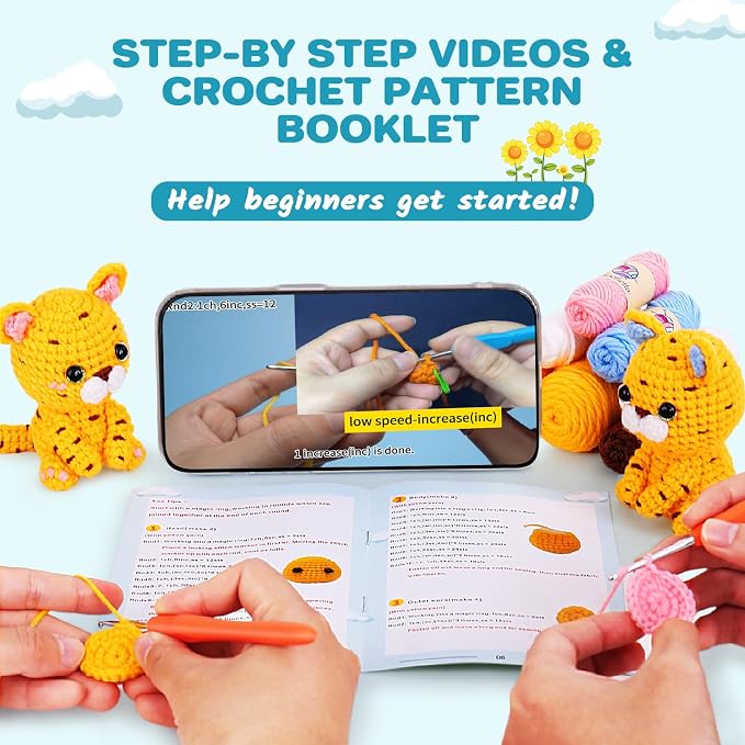 Crochetta Crochet Kit for Beginners, Crochet Starter Kit w Step-by-Step Video Tutorials, Beginner Crochet Kit for Adults Kids Women Men Complete Kit Included (2 Axolotls)
