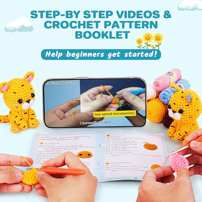 Crochetta Crochet Kit for Beginners, Crochet Starter Kit w Step-by-Step Video Tutorials, Beginner Crochet Kit for Adults Kids Women Men Complete Kit Included (2 Axolotls)