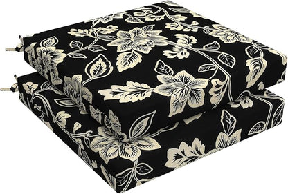 LVTXIII Outdoor Seat Cushions Seasonal Replacement Chair Cushions, Patio Chair Pads with Ties for Dining Chairs and Garden Furniture, Square Back, 22"x22"x3", 2 Pack, Elegant Vines Black