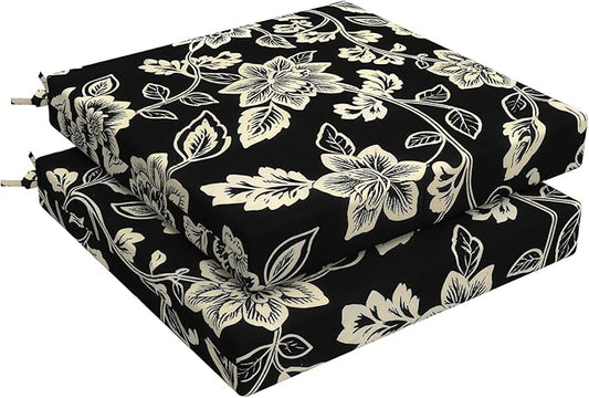 LVTXIII Outdoor Seat Cushions Seasonal Replacement Chair Cushions, Patio Chair Pads with Ties for Dining Chairs and Garden Furniture, Square Back, 22"x22"x3", 2 Pack, Elegant Vines Black