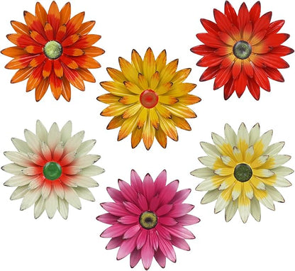 hogardeck Metal Flower Wall Decor - 6 PCS 6" Colorful Flower Decor for Indoor Outdoor, Sunflower Kitchen Decor Floral Metal Wall Art for Bathroom, Living Room, Porch, Garden, Yard