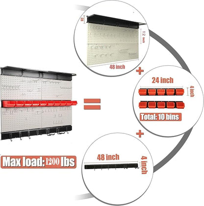 Ultrawall Pegboard Wall Organizer, 48 X 36 inch Garage Storage Pegboard with Hooks Storage Bins Tool Board Panel Tool Organizer, 72pcs