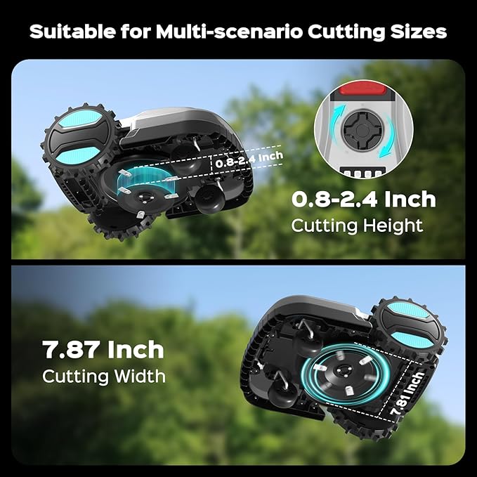 2026 New Robot Lawn Mower with App Control – Features Adjustable Cutting Height, Auto-Charging, Obstacle Detection and Brushless Motor for Lawns Up to 1/8 Acre, Dark Gray