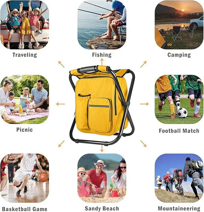Kikerike Backpack Stool Cooler Chair Heavy Duty 300 LBS Max Load Portable Lightweight Stool Backpack Folding Fishing Cooler Seat for Camping Hunting Fishing - Yellow