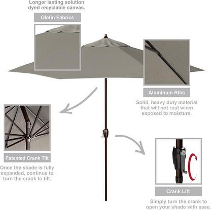 California Umbrella 9' Round Aluminum Outdoor Deck, Pool or Patio Umbrella, Crank Lift, Auto Tilt, Bronze Pole, Woven Granite Olefin
