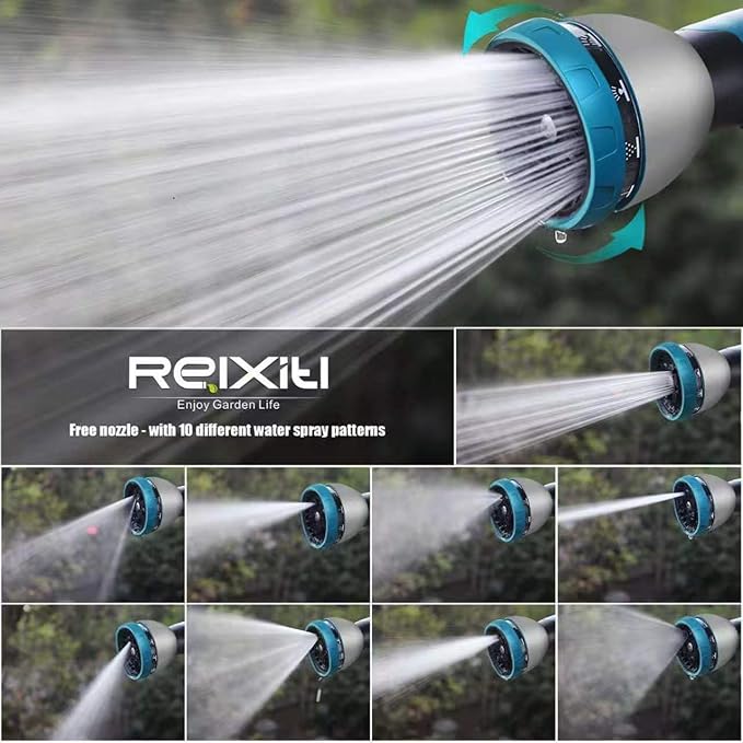 Non-Expandable Garden Hose 75feet, with 10 Function Hose Nozzle, Tough & Flexible, Lightweight, Crush Resistant Fittings, Kink & Tangle Free, Rust Proof