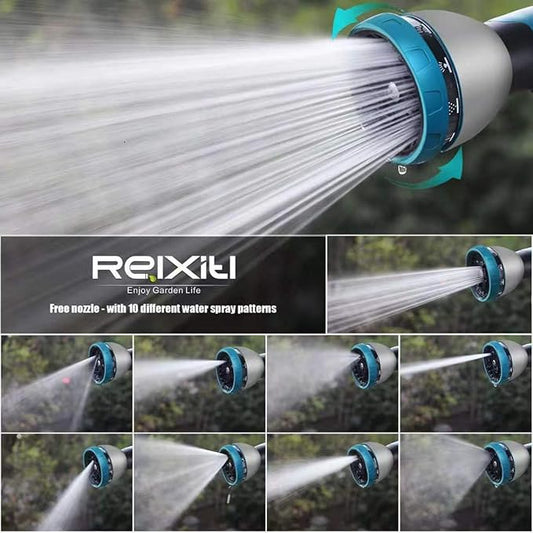 Non-Expandable Garden Hose 50feet, with 10 Function Hose Nozzle, Tough & Flexible, Lightweight, Crush Resistant Fittings, Kink & Tangle Free, Rust Proof