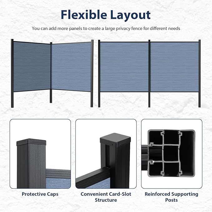 Privacy Fence Panels for Outside with 1 Post, 6' × 6' Windproof Composite Fence Cover Privacy, Garden Fencing Panel for Yard Pool Equipment Trash Can(Poured Concrete, Grey)