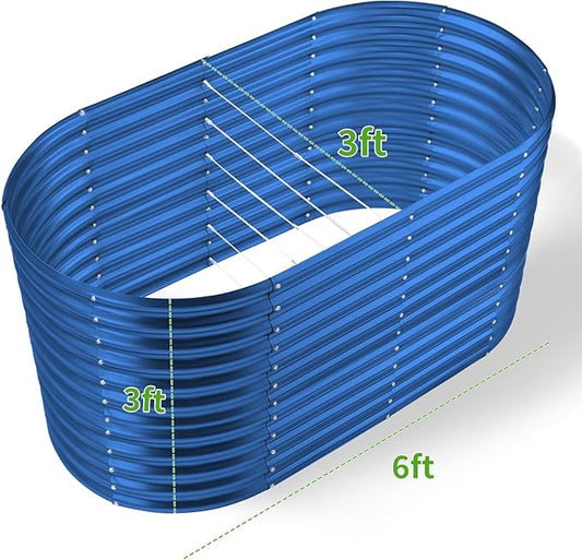 Land Guard 6x3x3ft Oval Galvanized Raised Garden Beds, Large-Capacity Metal Planter Box Outdoor, Durable Deep Raised Garden Bed 3ft Tall, Raised Beds for Gardening Vegetables, Royal Blue
