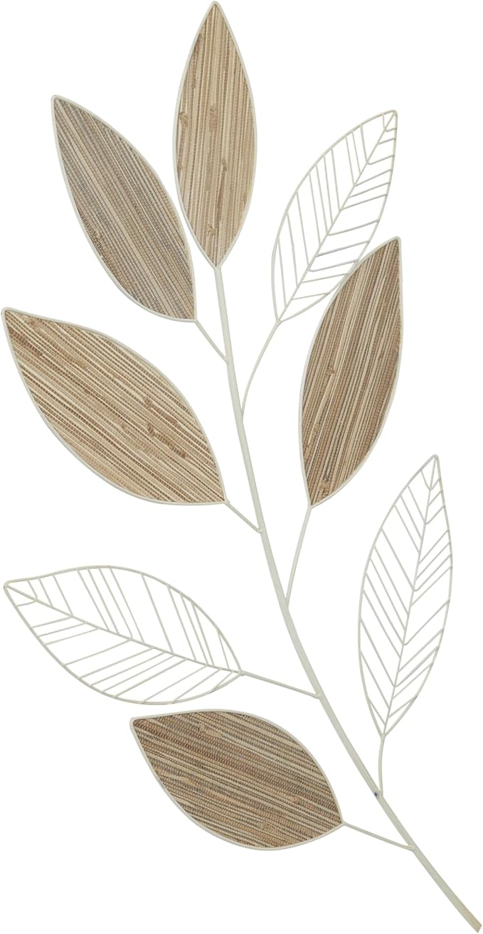 Deco 79 Metal Leaf Home Wall Decor Wall Sculpture, Wall Art 21" x 2" x 36", Brown