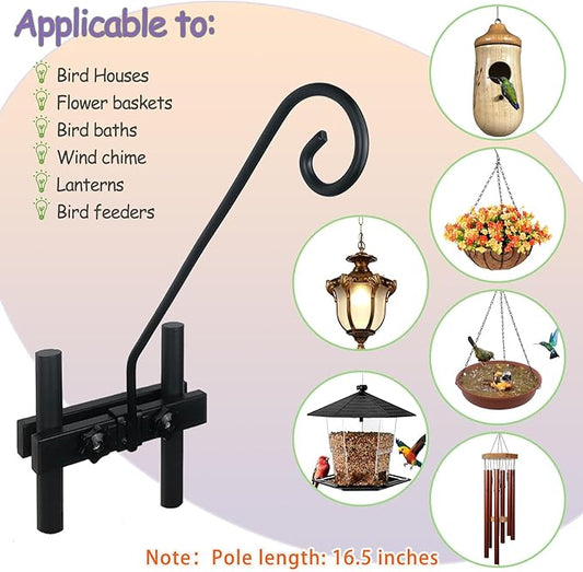 Deck Hook Rail Suitable for Hanging Flower Baskets Wind Chimes Planters Bird Feeders Lights, Heavy Duty Pole Long 16.5 inches Holds up to 15lbs with Ease（2pcs）