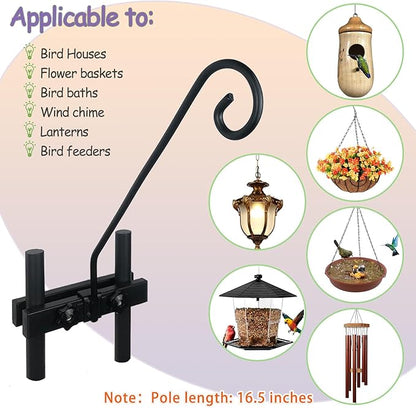 Deck Hook Rail Suitable for Hanging Flower Baskets Wind Chimes Planters Bird Feeders Lights, Heavy Duty Fence Deck Hook Rail Holds up to 15lbs with Ease Note: Pole Length: 16.5 inches